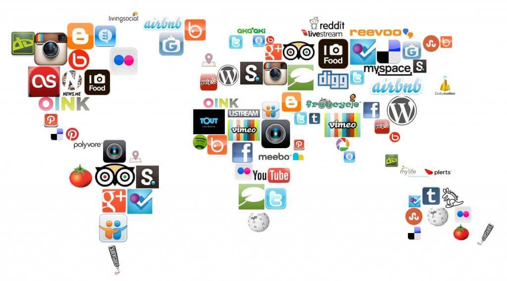 global map of social media icons