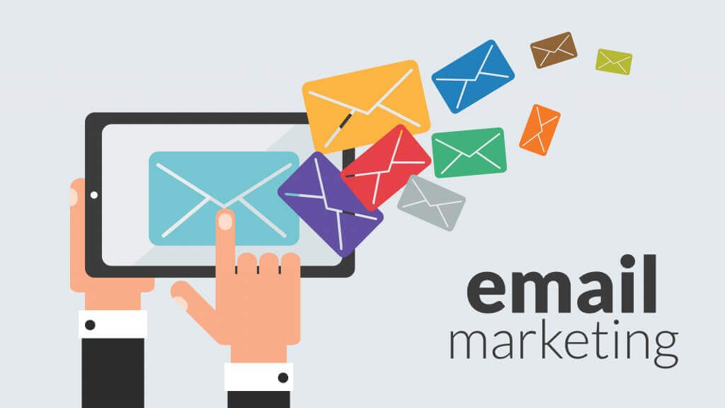 tablets with envelopes and the words email marketing