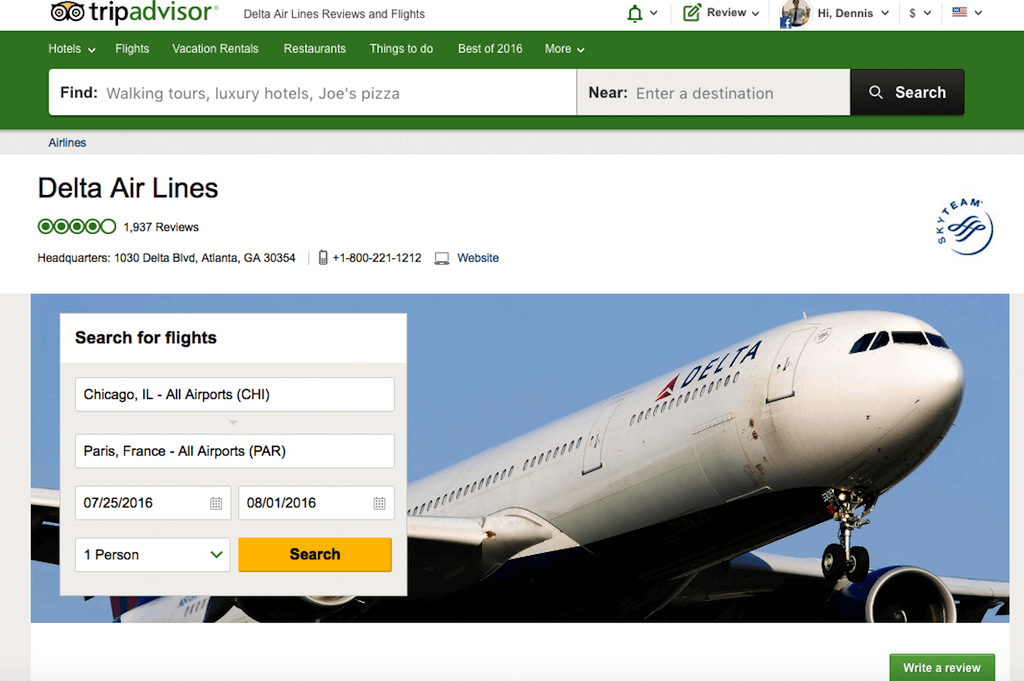 tripadvisor flight metasearch