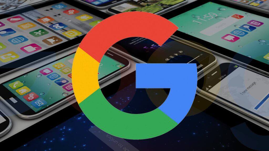 google logo in front of mobile phones reflecting how easy google hotel ads are for users to access