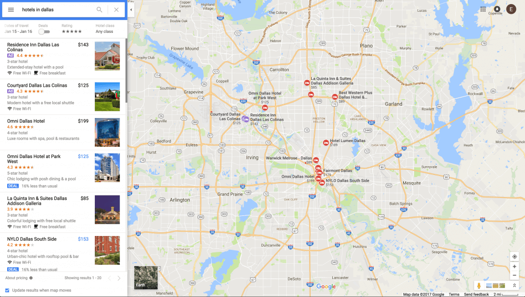 Feature Disparity in Google Hotel Search