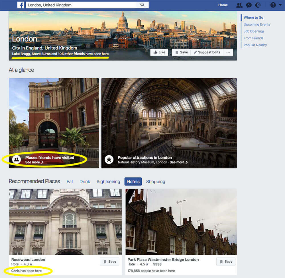 facebook travel friends recommendations