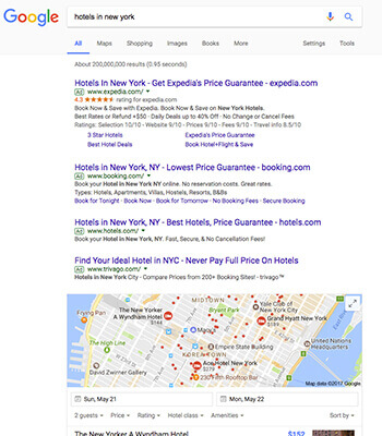 google hotel search results