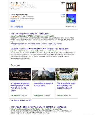 google hotel search results