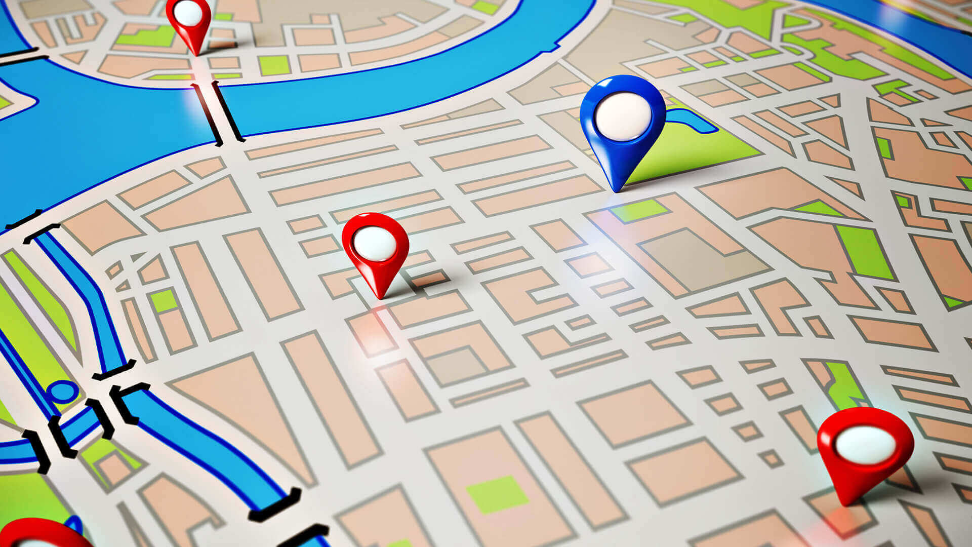 pins in a map reflecting importance to hotels of ensuring their local listings are as effective as possible