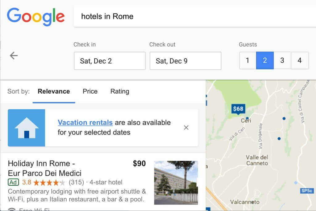 google vacation rentals in hotel search results