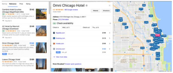 google local hotel search results