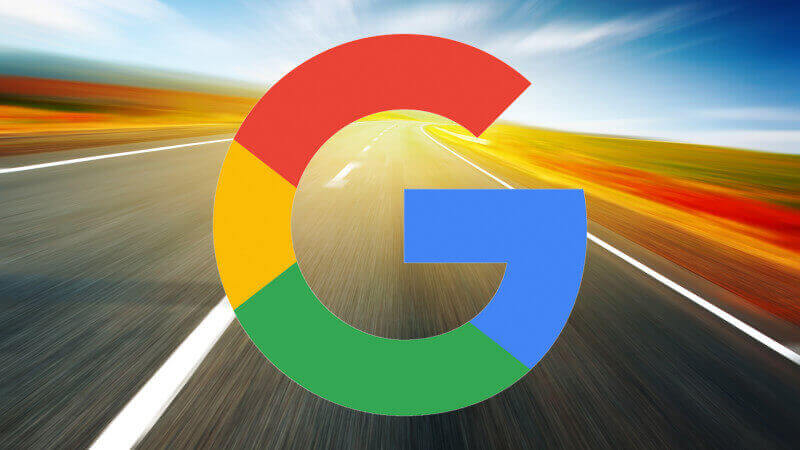 google g logo and road going off in distance