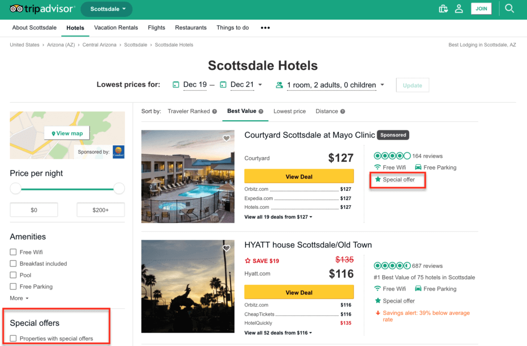 TripAdvisor Launches Special Offers Filter