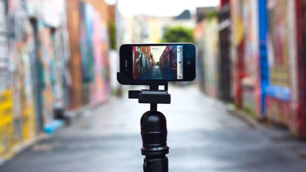 phone on a tripod taking a video