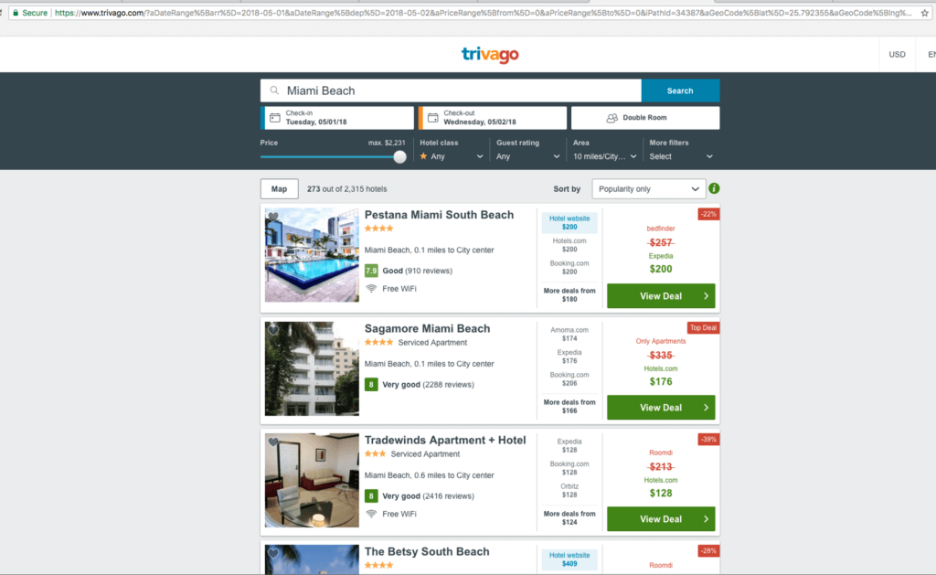 trivago filters top of page