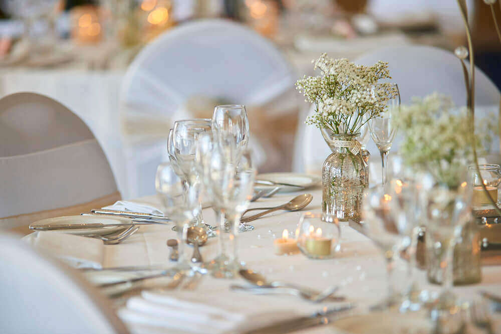 table set at a hotel wedding venue