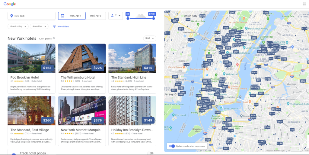 google hotel search deals filter