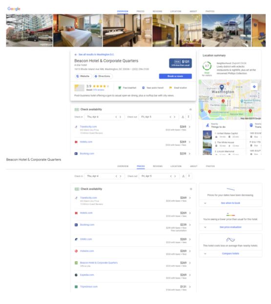 google hotel search hotel landing page