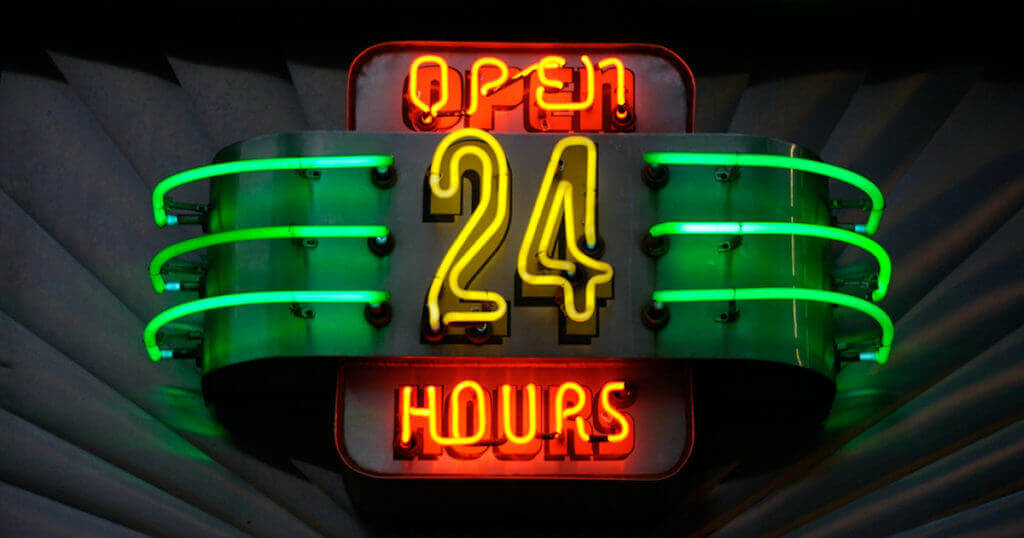 hotel marketing open 24 hours sign