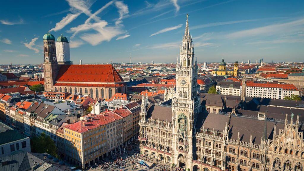 munich skyline with business and hotels