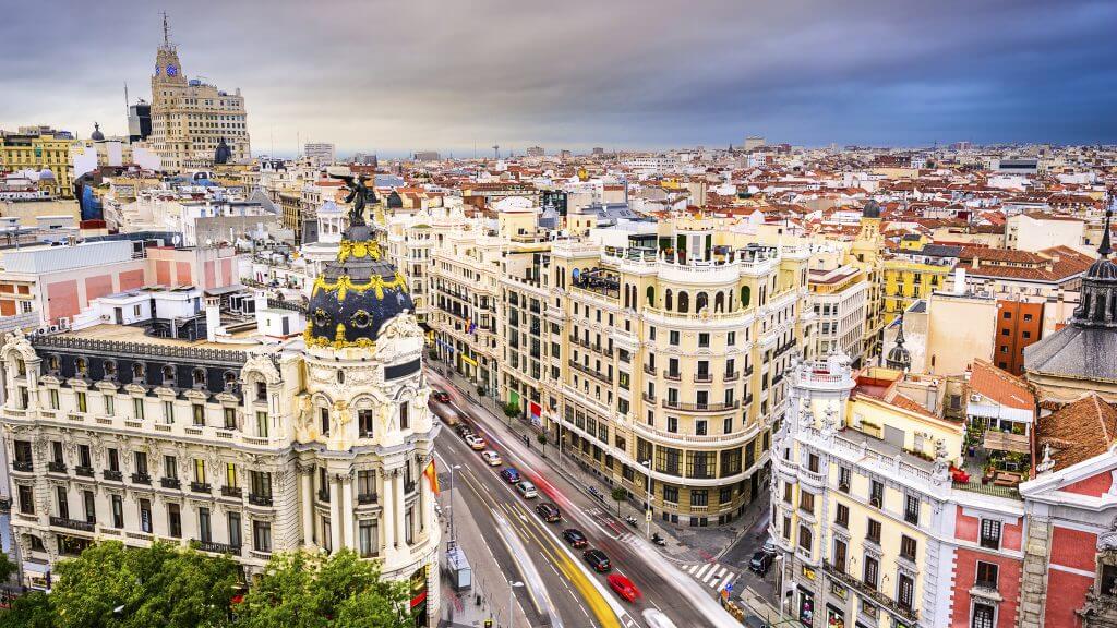Skyline of Madrid showing hotels