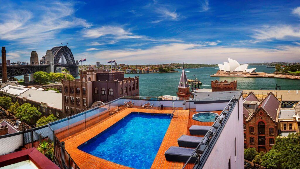 sydney skyline with hotel swimming pool as oceania opens up post covid leading to updated hotels pricing and promotional strategies