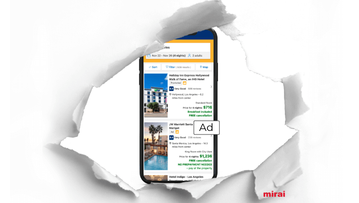 mirai image relating to booking.com introducing native ads