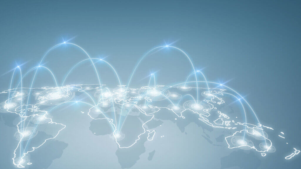 image depicting data moving between different hotels in different locations via a pms