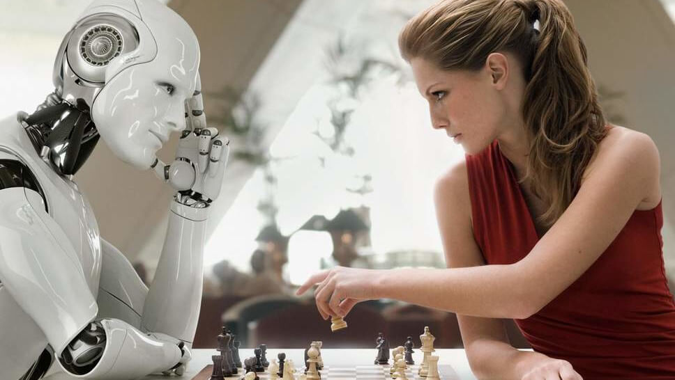 a robot and human playing chess suggesting ai technology could be seen as a challenge whereas it could actually help revolutionize the guest experience and revenue management