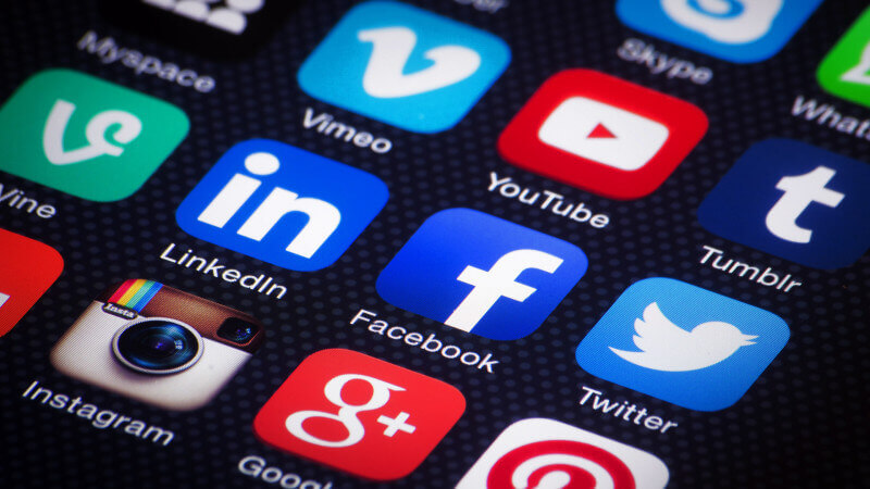 social media icons on a mobile phone