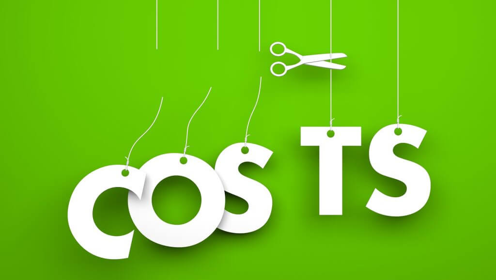 scissors cutting strings holding the word costs reflecting importance for hotels to optimize their operating costs for better margins
