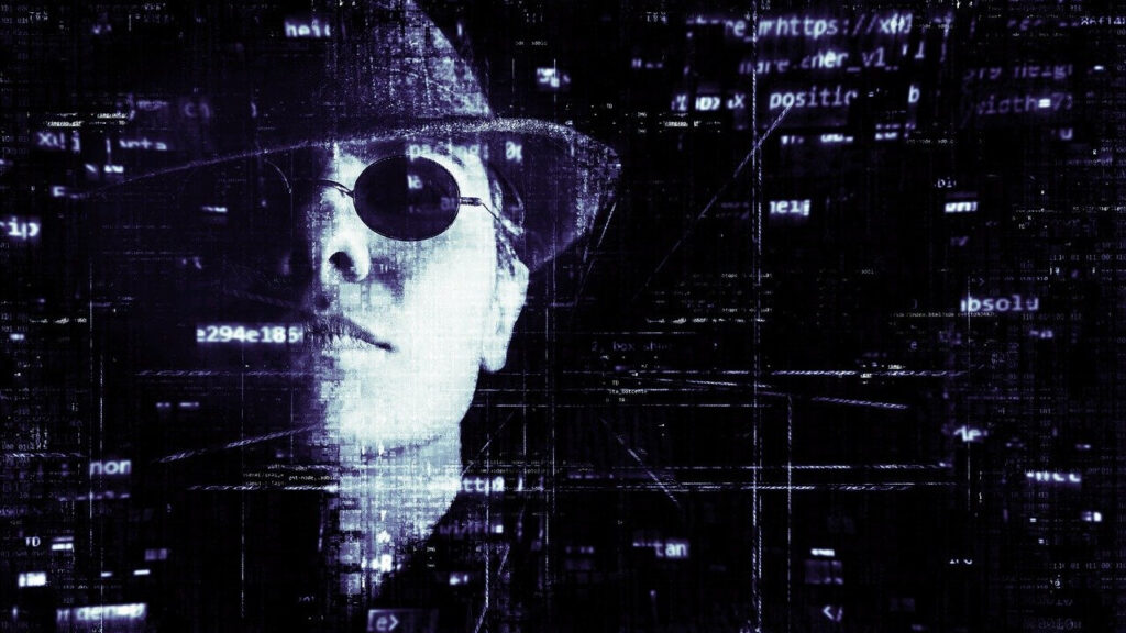face of a person with glasses and hat looking slightly suspicious with overlayed data reflecting hotel fraud and chargebacks