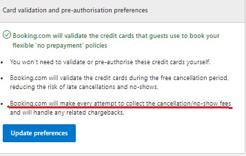 card validation and pre-authorization preferences on booking.com