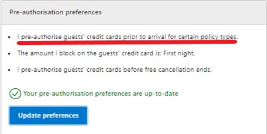 pre-authorization preferences on booking.com