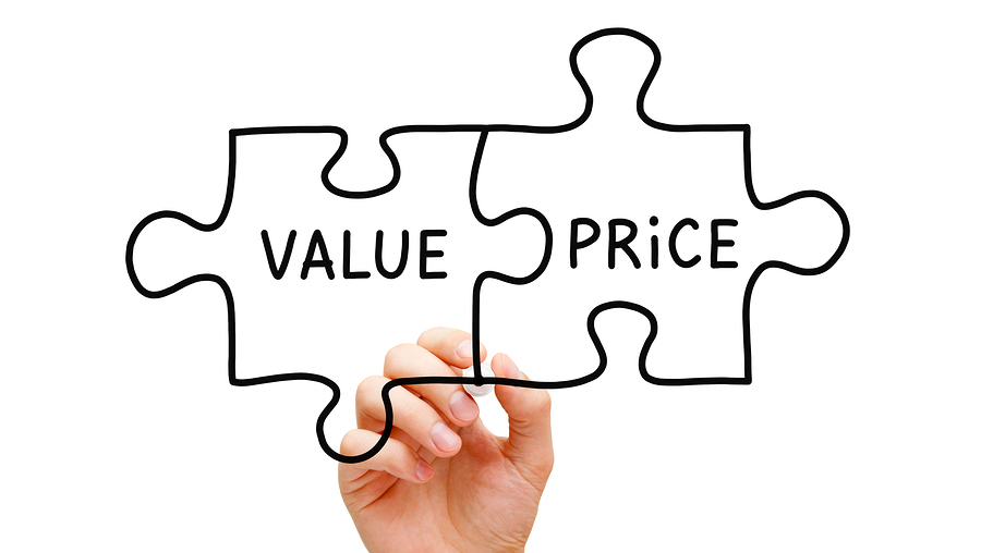 Hand sketching Value Price puzzle concept reflecting how attribute based selling can help guests understand value of premium hotel rooms beyond just the price