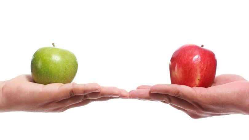 green apple and red apple being compared the same even though they are different reflects importance of hotels benchmarking using business on the books