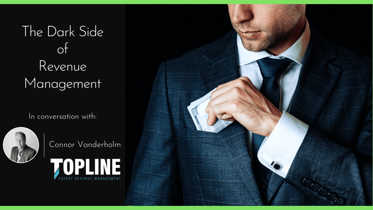man putting money in his pocket reflecting the topic of a recent conversation with Connor Vanderholm of Topline about the dark side of revenue management and the potential ethical pitfalls