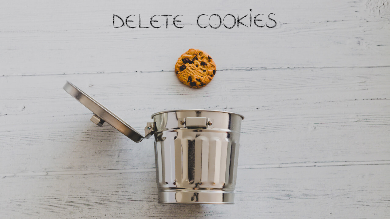 a bin a biscuit and the word delete cookies reflecting change in goole policy