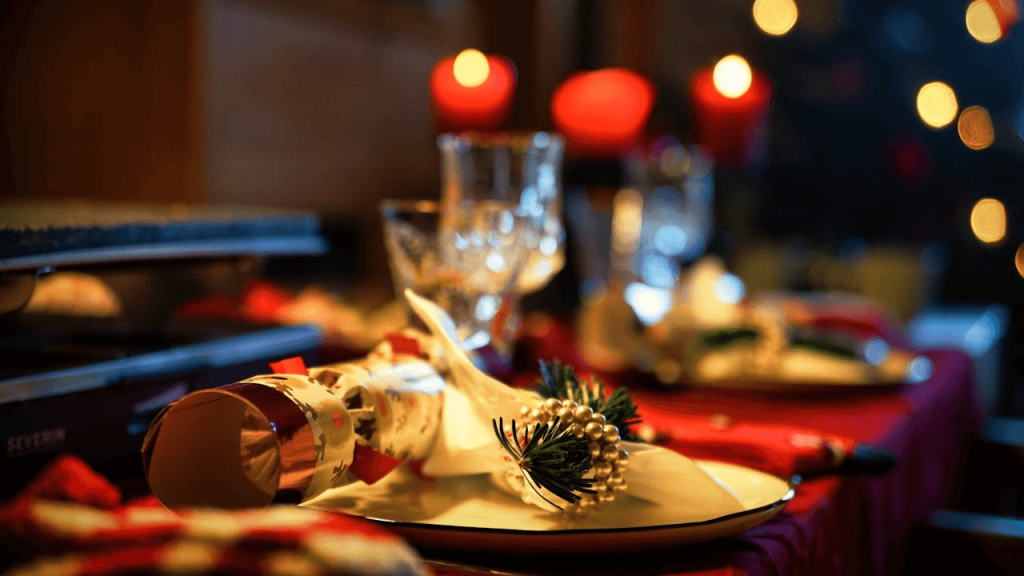 hotel restaurant table laid out in a Christmas or thanksgiving holiday theme which are major revenue opportunities to drive event bookings