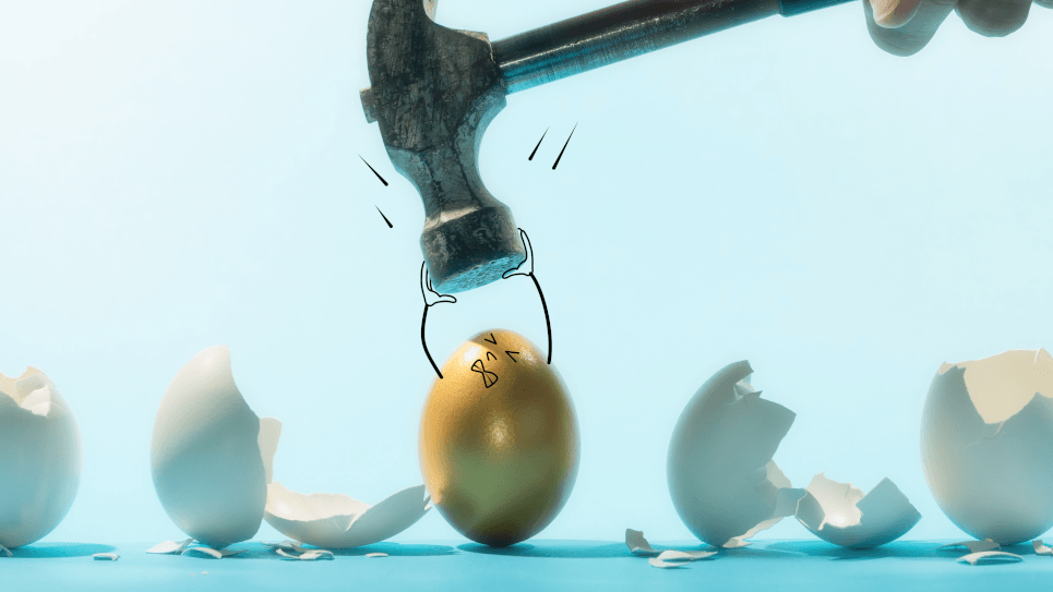 egg stopping being hit my a hammer illustrating how guests do not want the same random offers as everyone else